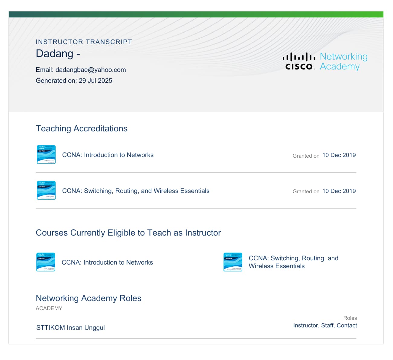 Cisco Networking Academy Instructor