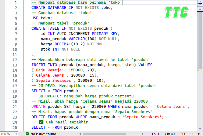 Diagram ilustrasi operasi CRUD dalam SQL